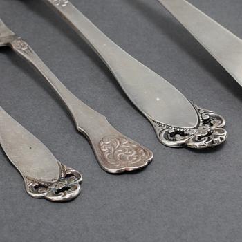 BESTICK, 10 delar, silver, mestadelen norska stämplar, bl.a Brödrene Lohne, omkring år 1900 / 1900-talets första hälft.