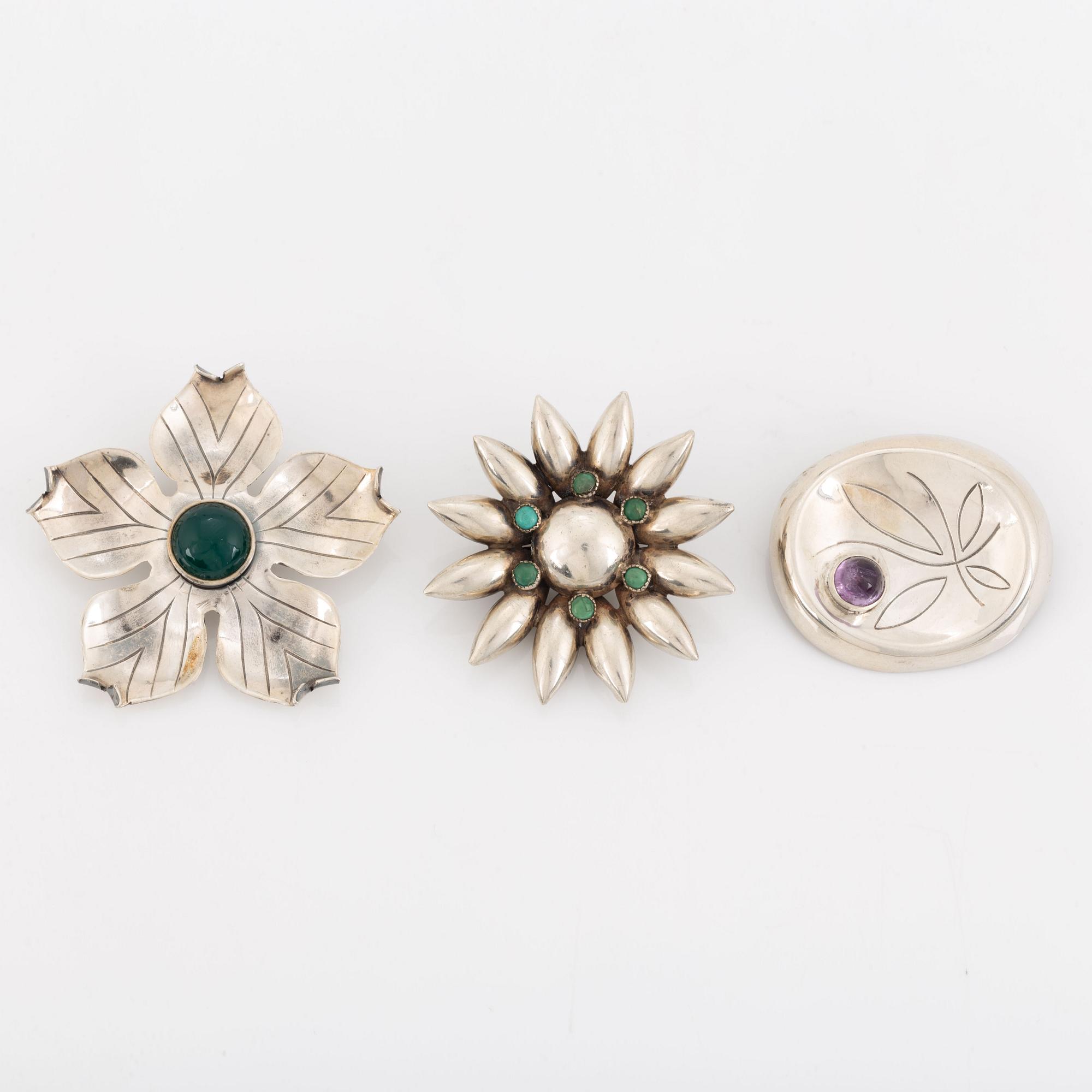 G Kaplan, broscher, 3 st, silver.