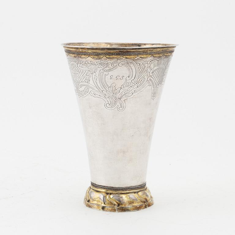 A Rococo silver and parcel-gilt beaker, mark of Julius Anders Lundegren, Stockholm 1777.