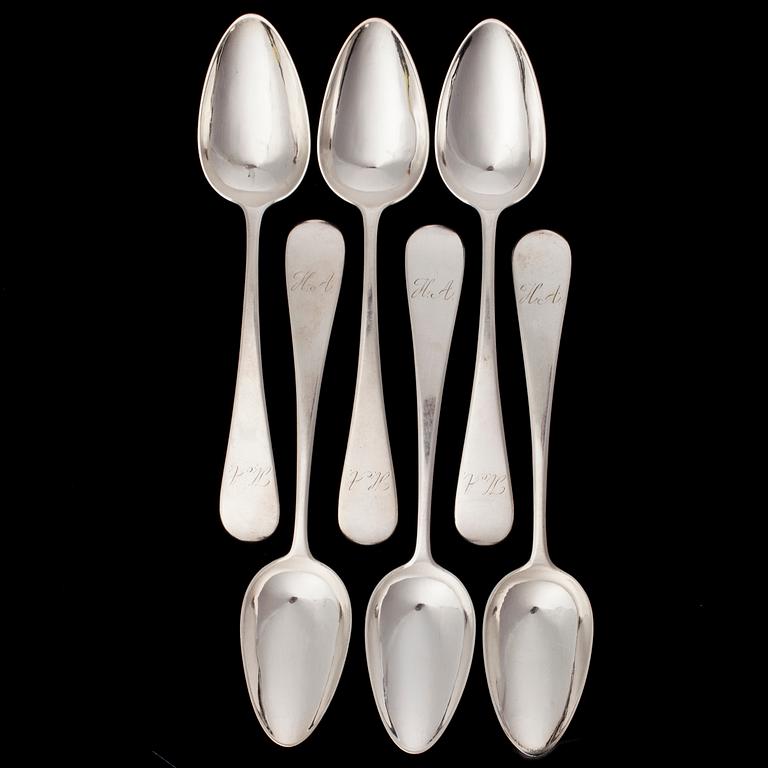 DESSERTSKEDAR, 6 st, silver, Helsingfors 1861. Vikt 224,8 g.