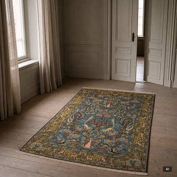A Ghom figural rug, c. 202 x 132 cm.