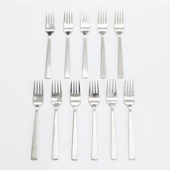 Beretl Gardberg, cutlery 56 pcs, and a lidded bowl, stainless steel, Sorsakoski, Fiskars, latter half the 20th century.