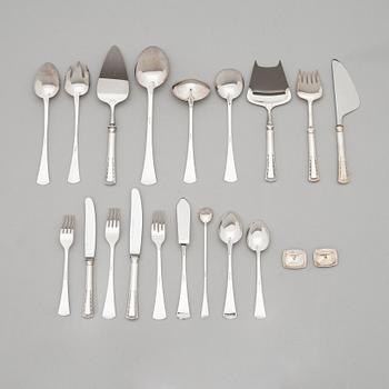 Tillander, bestickuppsättning, 119 delar, silver, "Käpy" (Kotte), 1973-1980. Design: Vilho Ellenberg, 1920-tal.