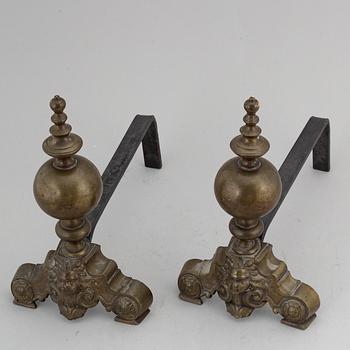 A pair of Louis XVI-style brass andirons.