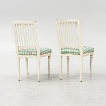 A pair of late Gustavian chairs, around the year 1800.