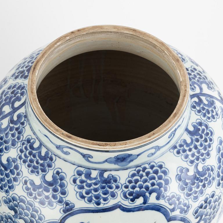 A pair of blue and white porcelain floor urns, China, 20th century.