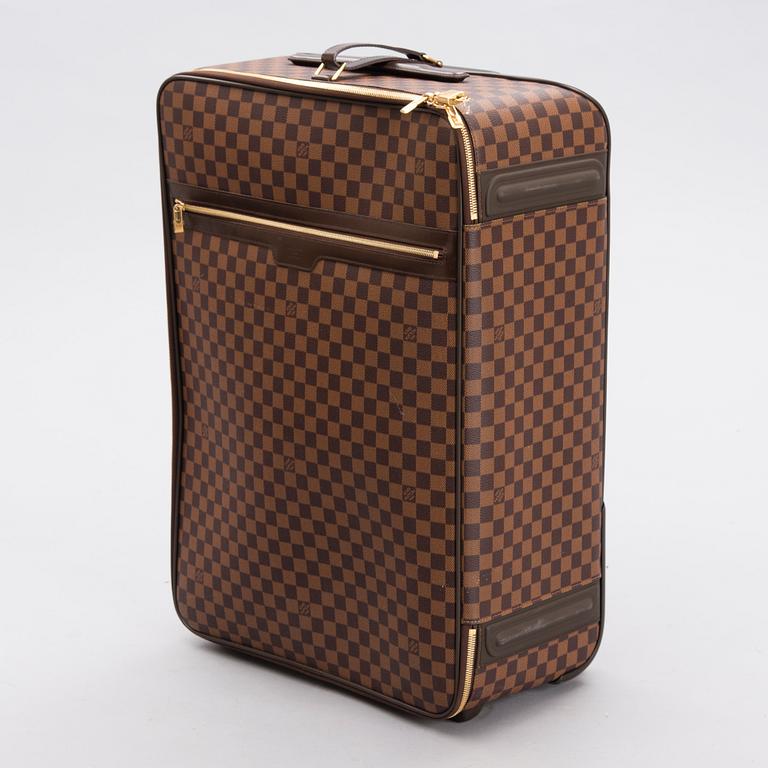 LOUIS VUITTON Damier Ebene Brown Pégase Suitcase with protective cover.
