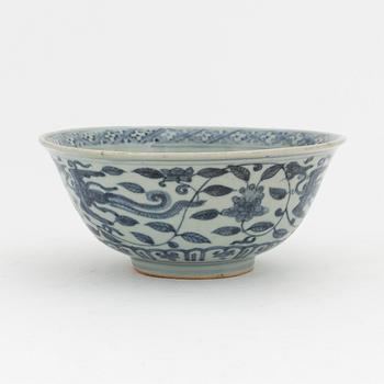 A blue and white phoenix bowl, Mingstyle.  China, 20th Century.