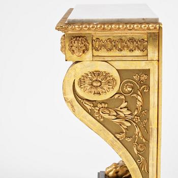 An Empire giltwood and gesso console table by P.G. Bylander (master in Gothenburg 1811-58).