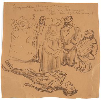 Edvard Munch, "Karikatyr: Samfundslaere, årsak og virkning" (Caricature: Social Studies, Cause and Effect".