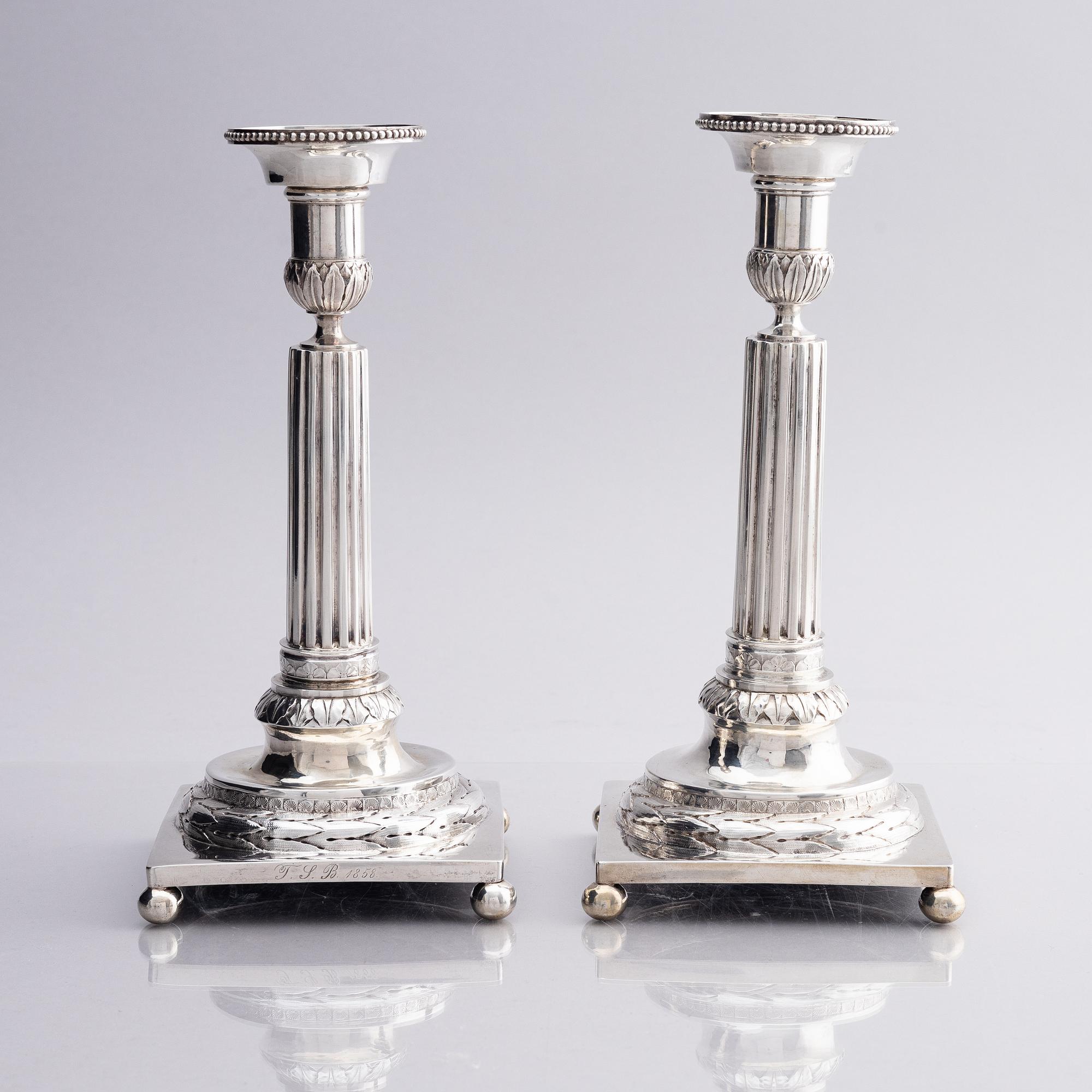 A pair of Swedish 18th century silver candelsticks, marks of Pehr Zethelius, Stockholm 1797.