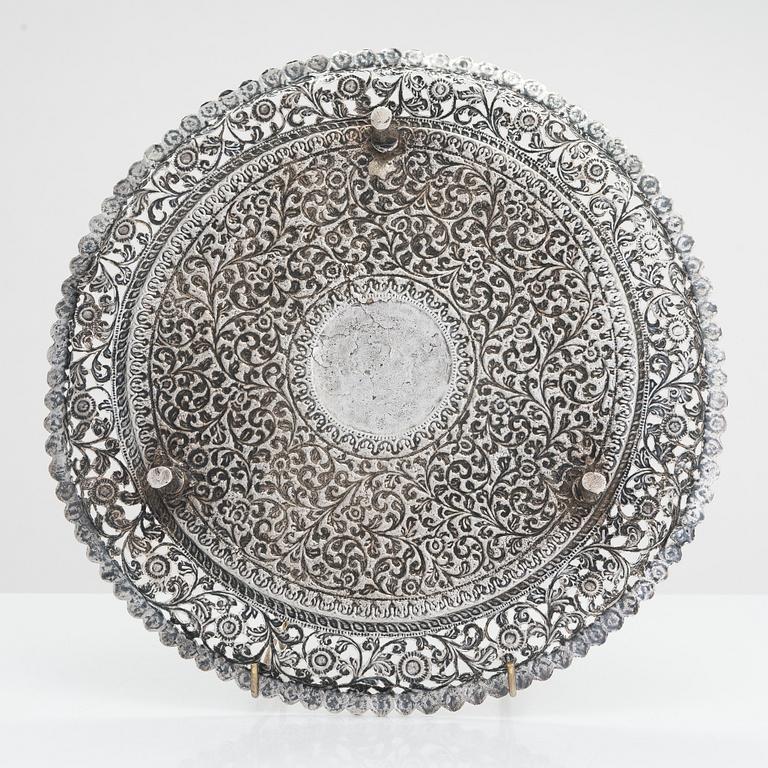 A Indian silver tray, late 19th Century.