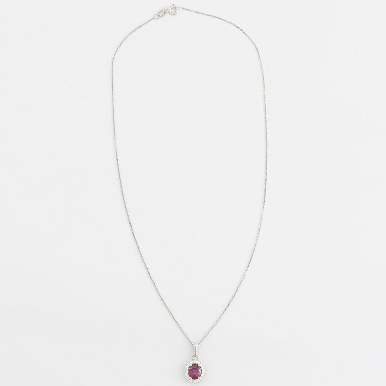 Garnet and brilliant cut diamond necklace.