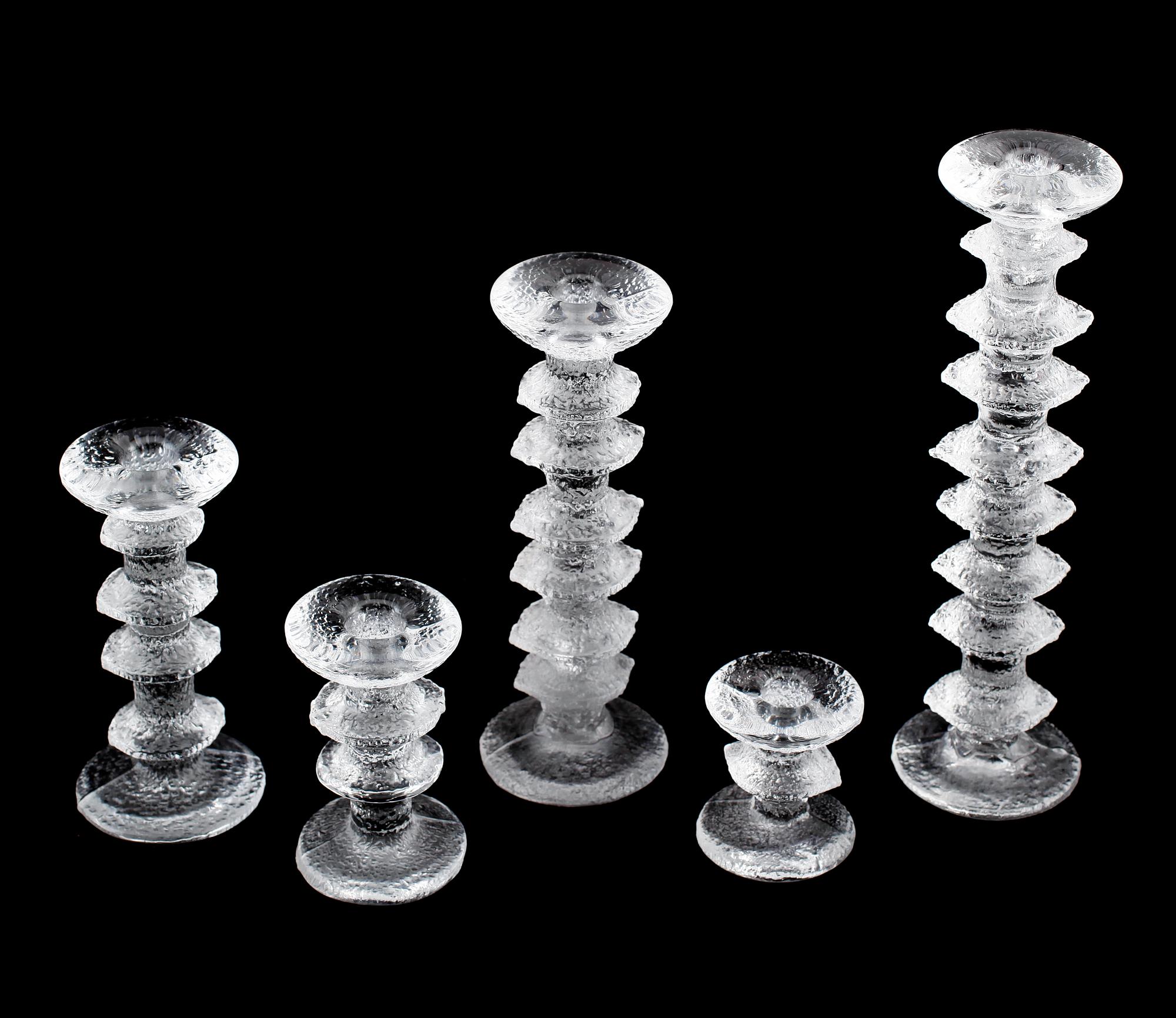 LJUSSTAKAR, 5 st, glas, "Festivo", Timo Sarpaneva, Ittala, signerade, 1900-talets andra hälft.