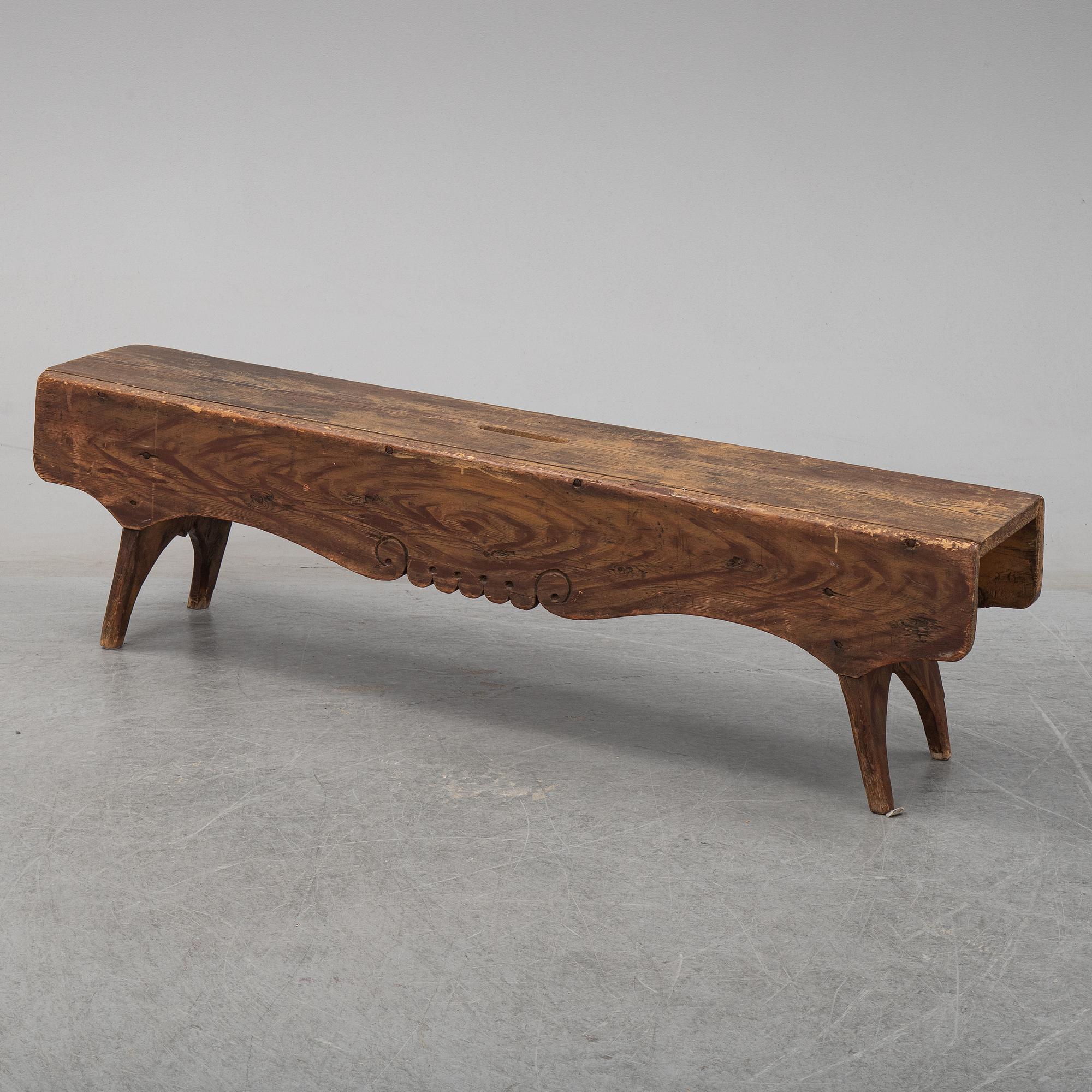 A painted pine bench, 19th Century.