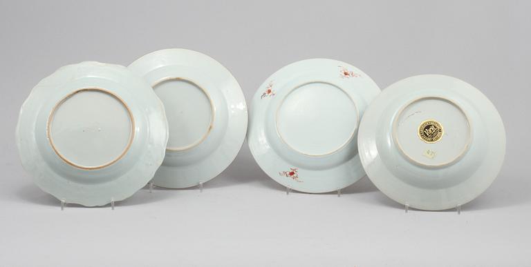 TALLRIKAR, 4 st, porslin, Kina, 1700-tal.