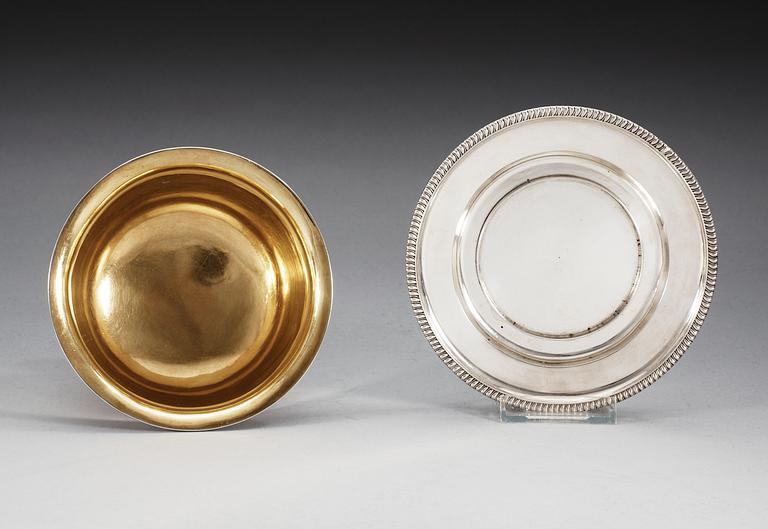 A Swedish 19th century parcel-gilt sauce-bowl, makers mark of Johan Fredrik Björnstedt, Stockholm 1825 and 1826.