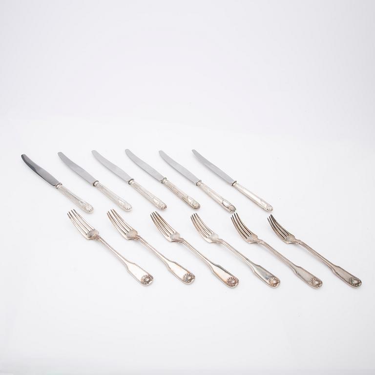 Gustaf Möllenborg, Cutlery, 6 + 6, silver, Stockholm 1836.