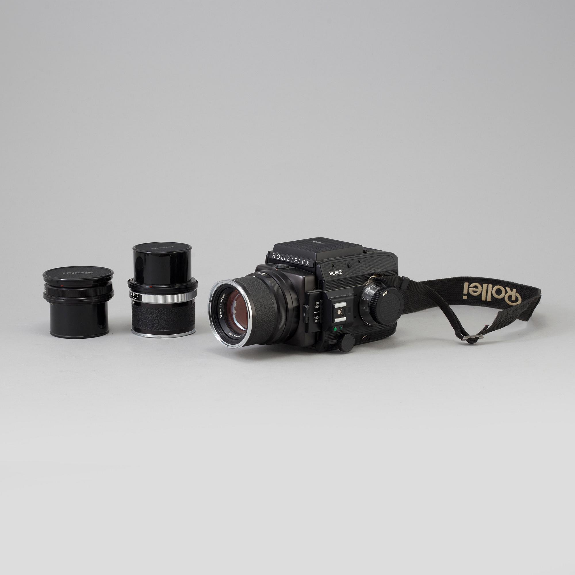 MELLANFORMATSKAMERA, Rolleiflex SL 66 E, nr 902510006, med tre objektiv.