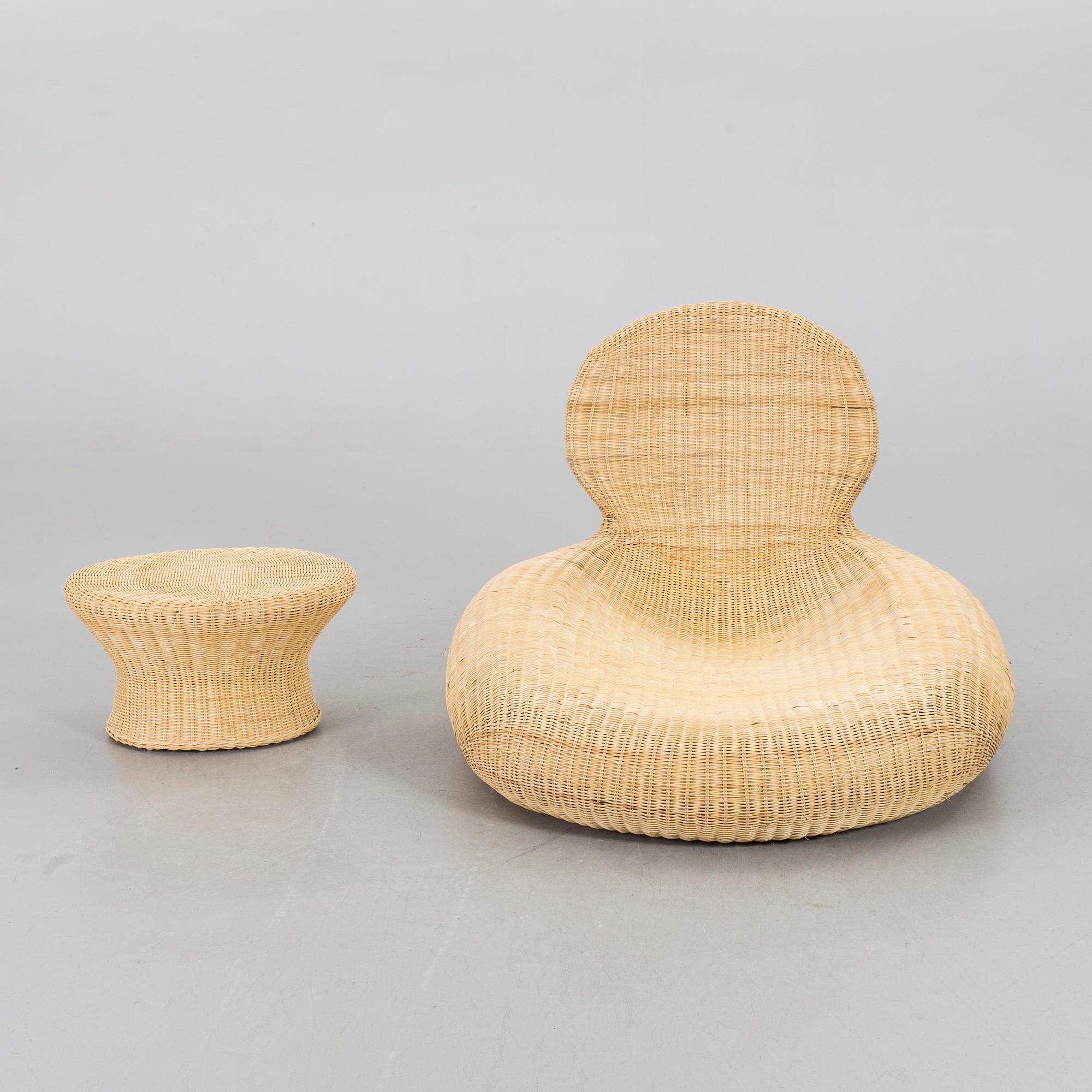 KORGFÅTÖLJ, samt PALL "Storvik", Carl Öjerstam för IKEA 2001-2005.