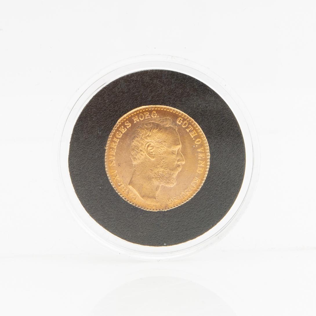 Guldmynt Sverige, Karl XV 1 Carolin 20 Francs, 1872.