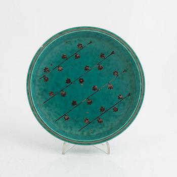 Wilhelm Kåge, vaser 2 st samt fat, "Argenta", Gustavsberg, 1900-talets mitt.