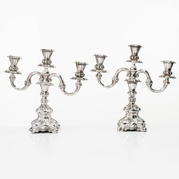 A pair of silver candelabra, Baroque style, Swedish import mark, 20th century.