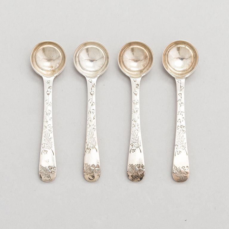 SALTKARSSET för fyra, sterling silver, London 1883.