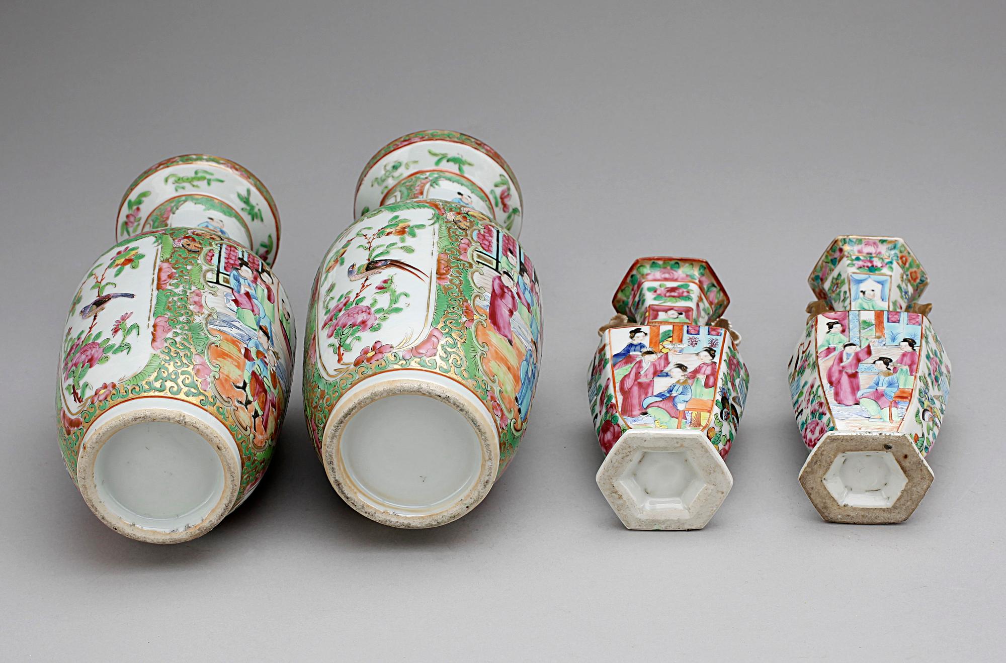 VASER, 2+2, porslin, Kanton, Kina 1800-tal.