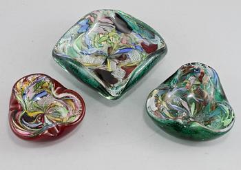 SKÅLFAT, 3 st, glas, Murano, Italien. 1900-talets andra hälft.