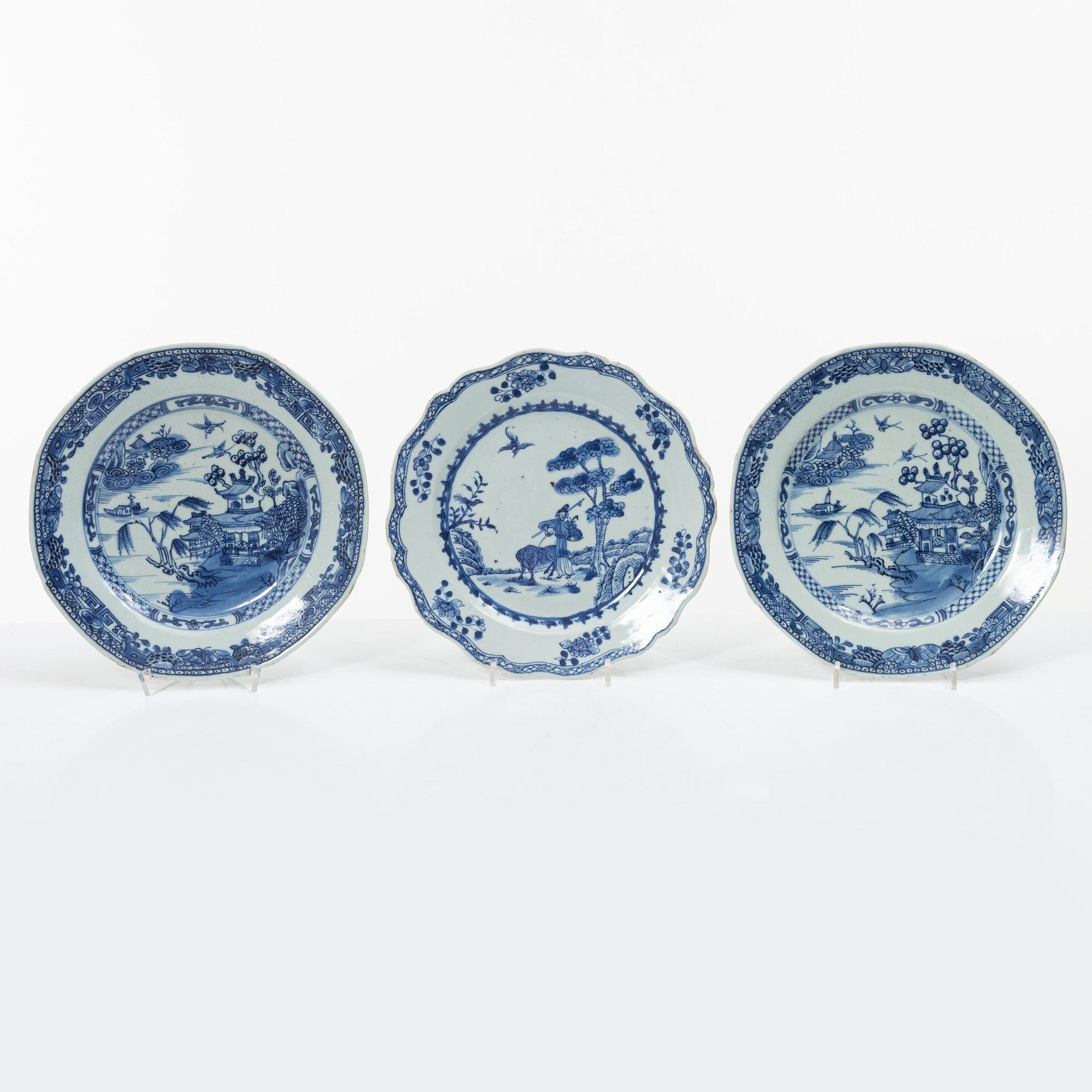 Nine blue and white porcelain plates, China, Qianlong (1736-95).