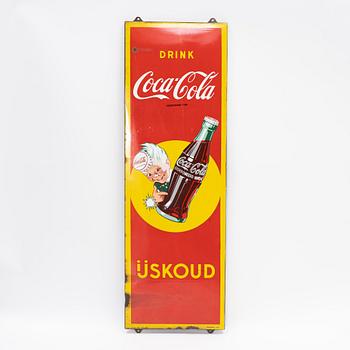 An enamel sign, Coca-Cola, Belgium, dated 1957.