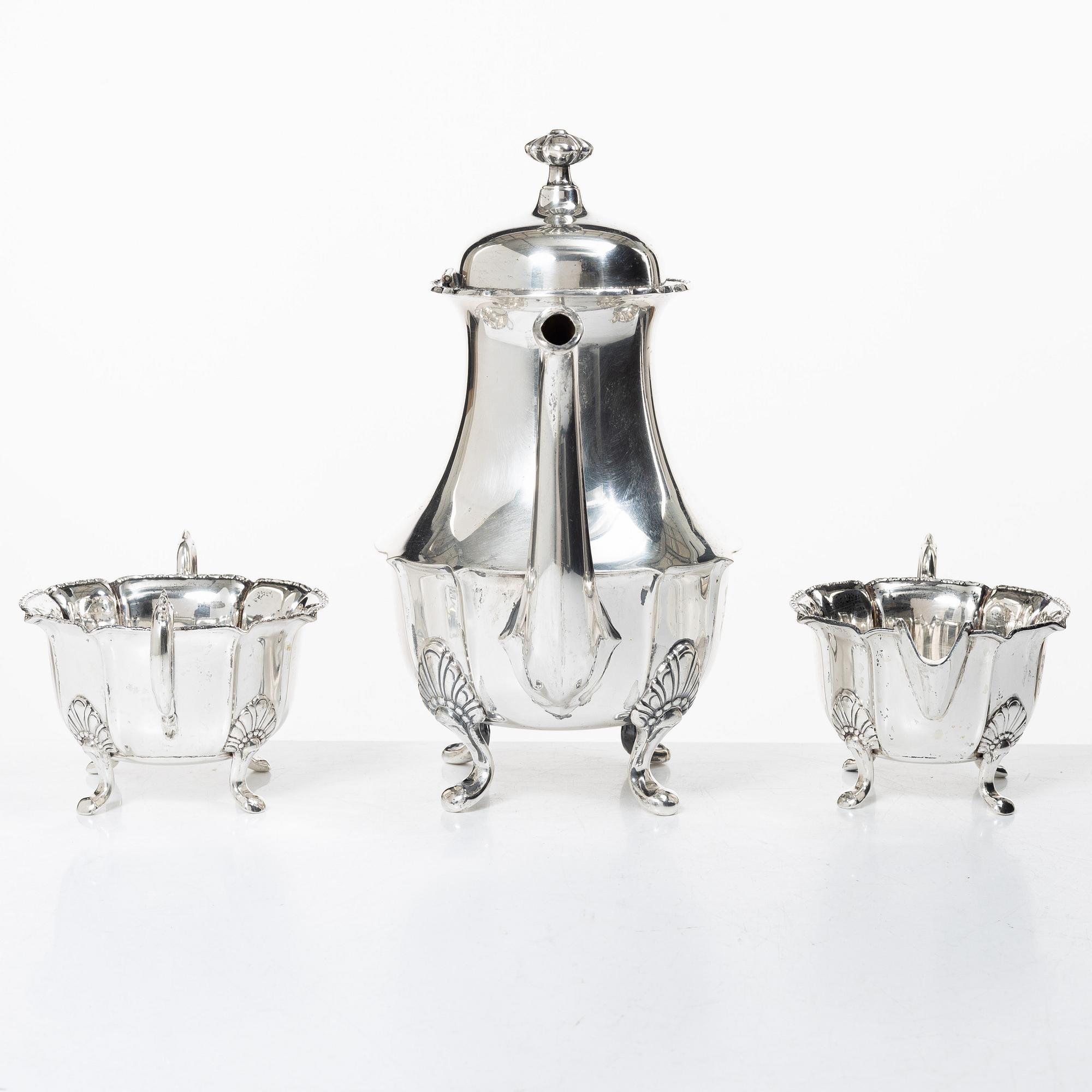 Coffee service, 3 pieces, silver, Dahlström and Co, Örebro 1935.