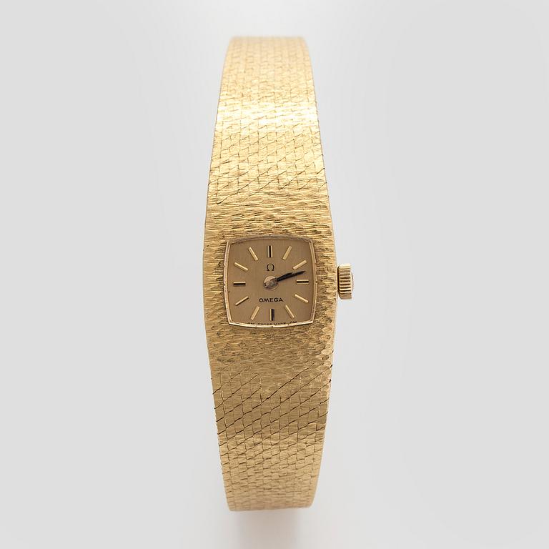 Omega, wristwatch, 18K gold, manual, plexiglass.