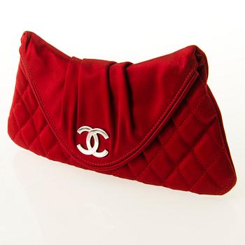 CHANEL Red Satin Evening Bag.