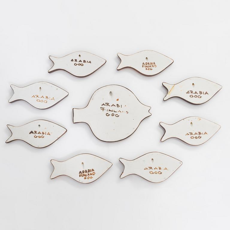 Gunvor Olin-Grönqvist, a set of eight ceramic wall decorations, all signed, for Arabia, Finland.