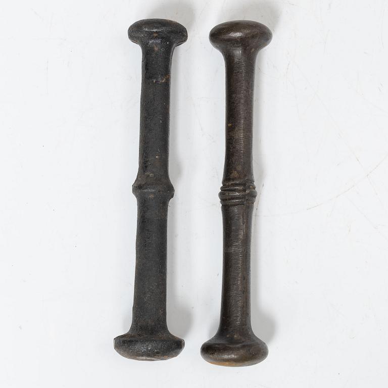 A set of two renaissance-type cast-iron mortars, 17th century.