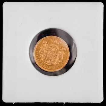 GULDMYNT, 10 kroner, Frederik VIII, Danmark 1909. Vikt ca 4 gram.