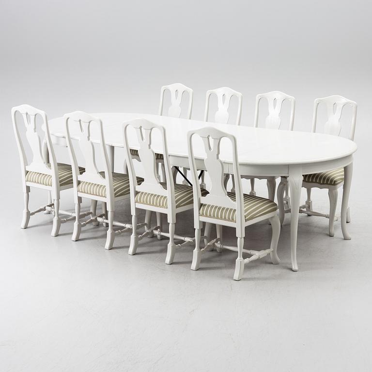 Matbord, 8 stolar, senbarockstil, 1900-tal.