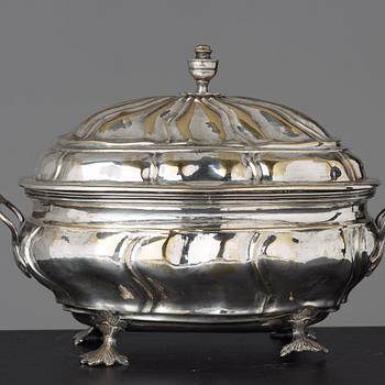 A Rococo tureen with cover and stand by Caspar Liendenberg, Stockholm 1768 (privilege in Stockholm 1745).