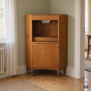 Corner cabinet/desk, mid-20th century.