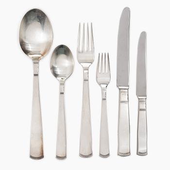 Jacob Ängman, a 69-piece silver flatware set, 'Rosenholm, GAB, Stockholm, 1955-64.