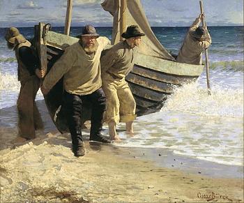 Oscar Björck, En fiskare i sin båt till sjöss.