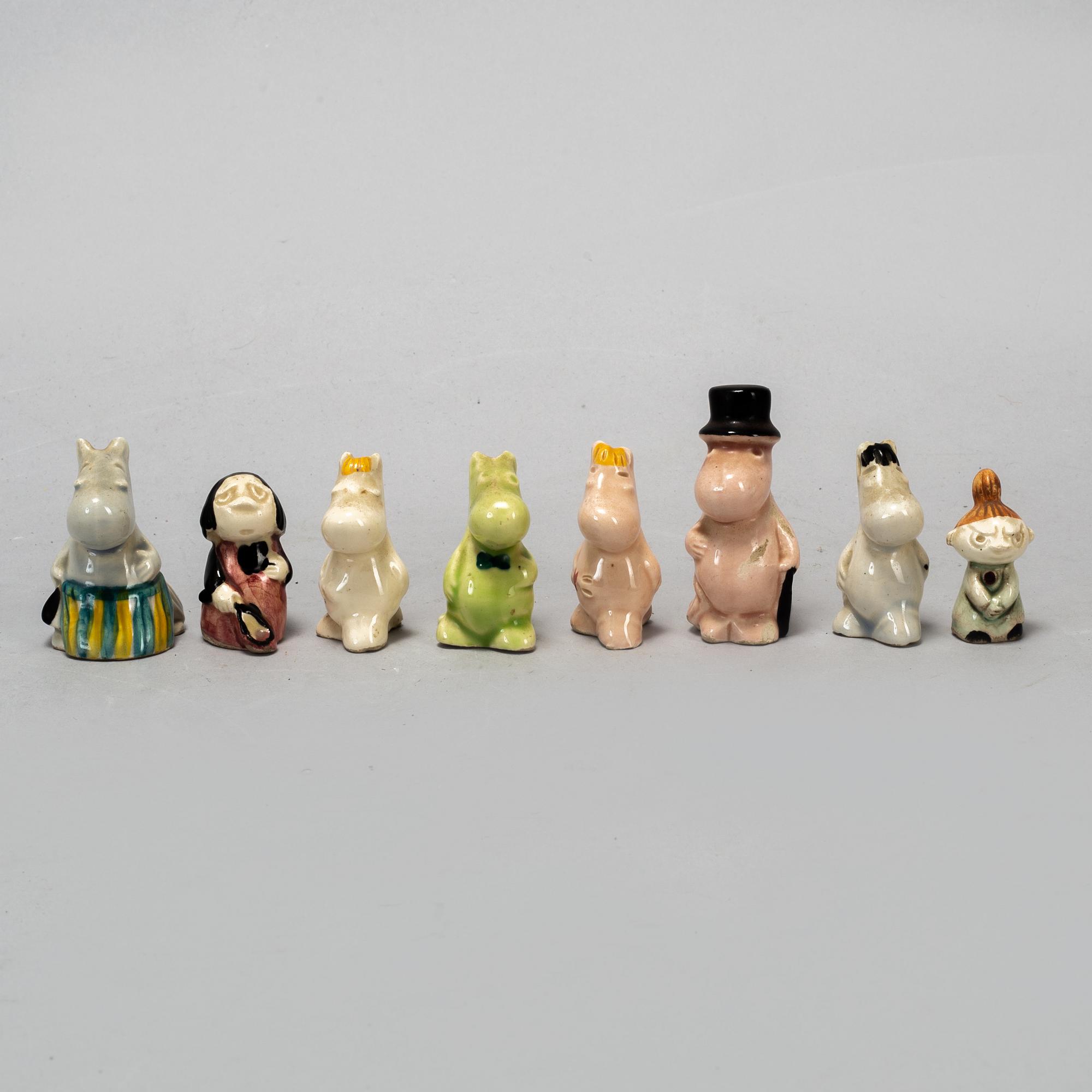 SIGNE HAMMARSTEN-JANSSON, figuriner, 8 st, Mumin, keramik, Arabia, Finland, 1950-tal.