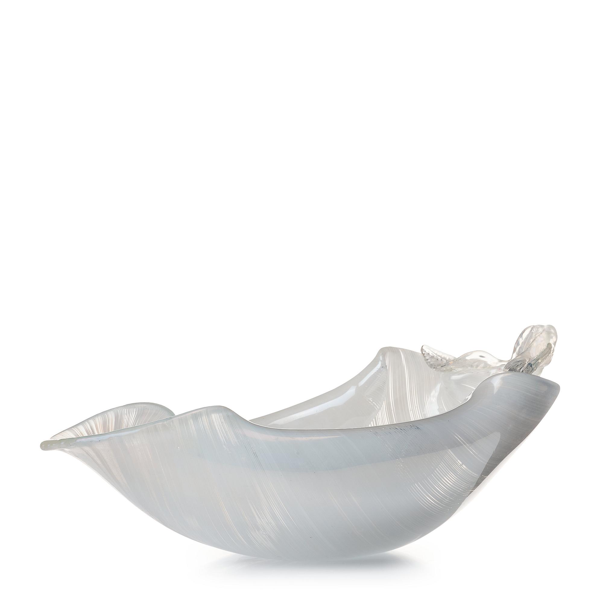 Tyra Lundgren, a leaf-shaped iridescent zanfirici bowl, Venini, Murano, Italy post 1938.