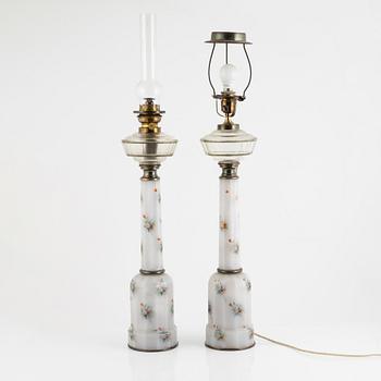 A pair of kerosene lamps, around 1900.