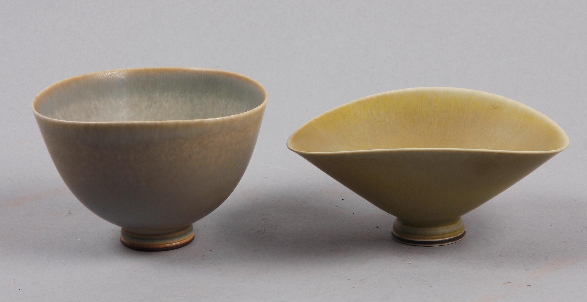 SKÅLAR, 2 st, stengods, Berndt Friberg, Gustavsberg.