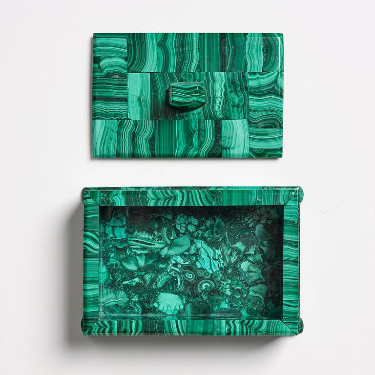 A malachite-veneered box, 20th century.