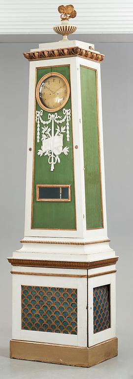 A Grand late Gustavian musical loncase clock with organ pipes, signed and dated in Stockholm by Peter Strand 1798.