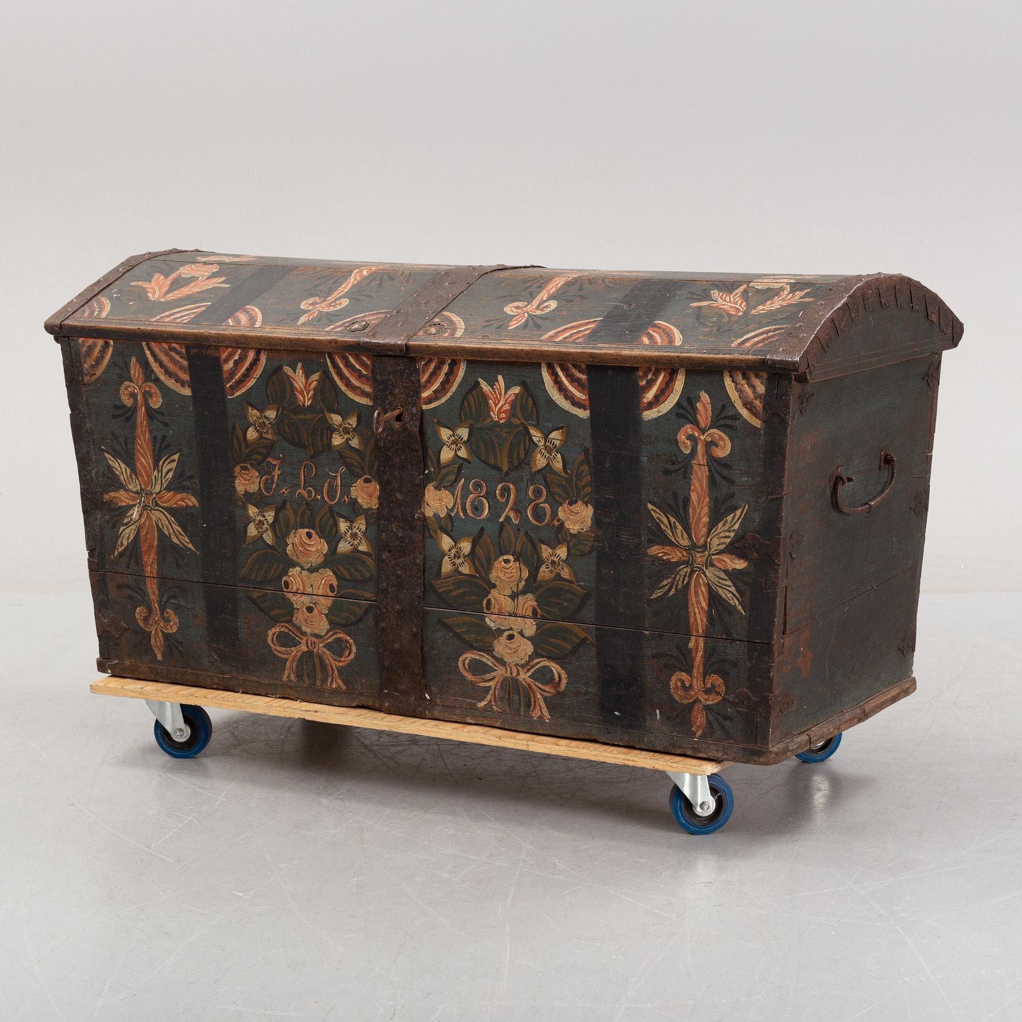 A swedish provincial oak chest, dated 1928.